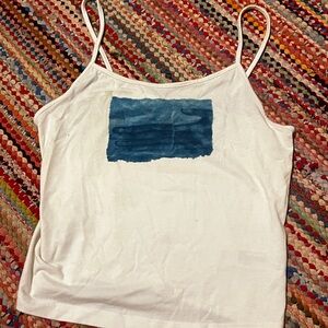 Women's White and Blue Spaghetti Strap Top